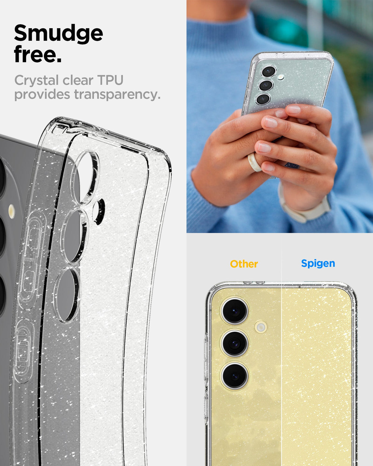 ACS08617 - Galaxy S24 FE Case Liquid Crystal Glitter in Crystal Quartz smudge free. Crystal clear TPU provides transparency.