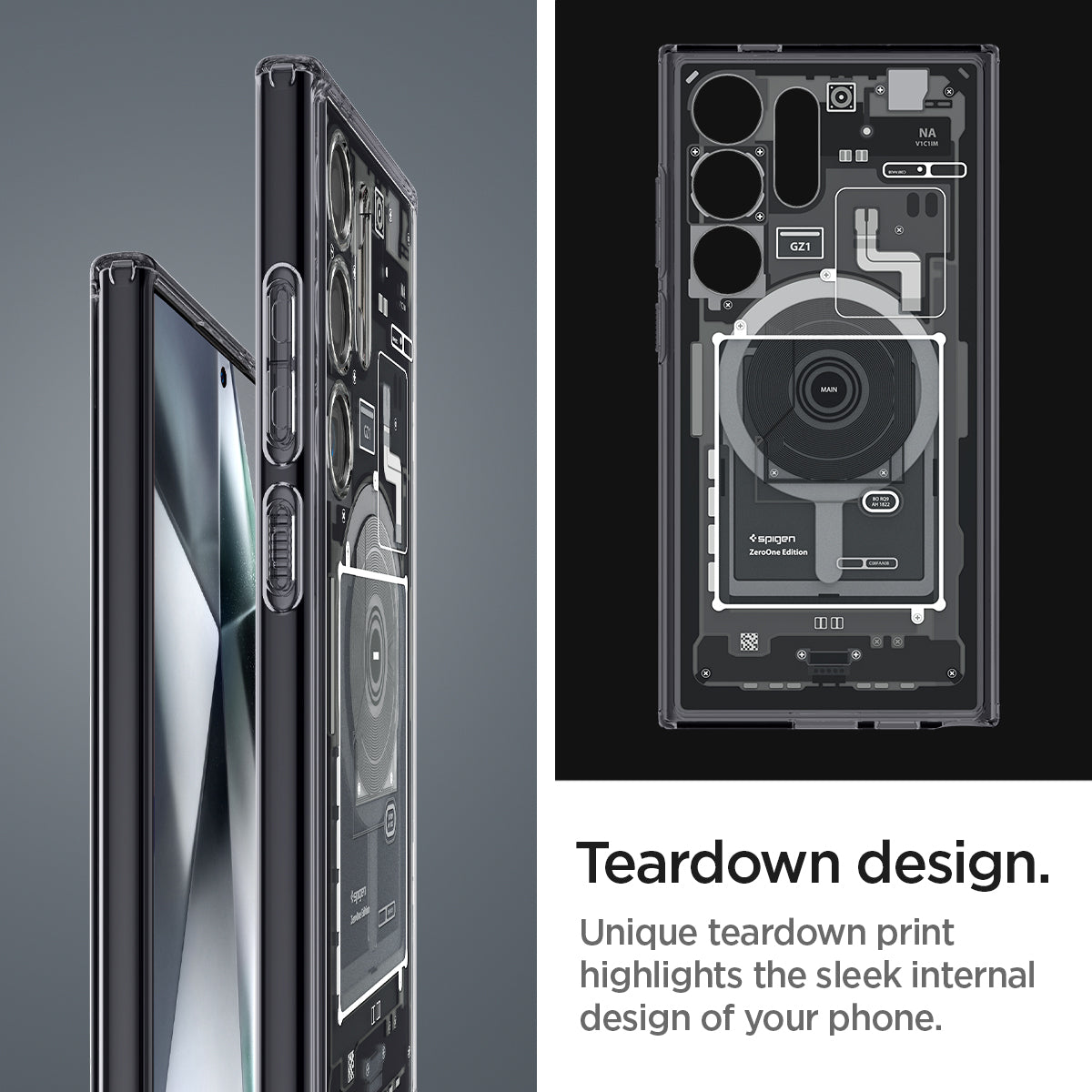ACS07298 - Galaxy S24 Ultra Case Ultra Hybrid Metal Ring Zero One (MagFit) in Zero One teardown design. unique teardown print highlights the sleek internal design of your phone.