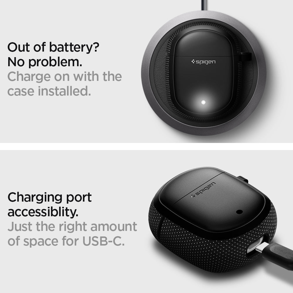 ASD01310 - Pixel Buds 2 Series Case Classic Fit in black out of battery? no problem. charge on with the case installed. Charging port accessiblity. just right amount of space for USB-C.
