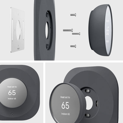 AHP02762 - Google Nest Thermostat Wall Plate in charcoal showing the different angles and parts