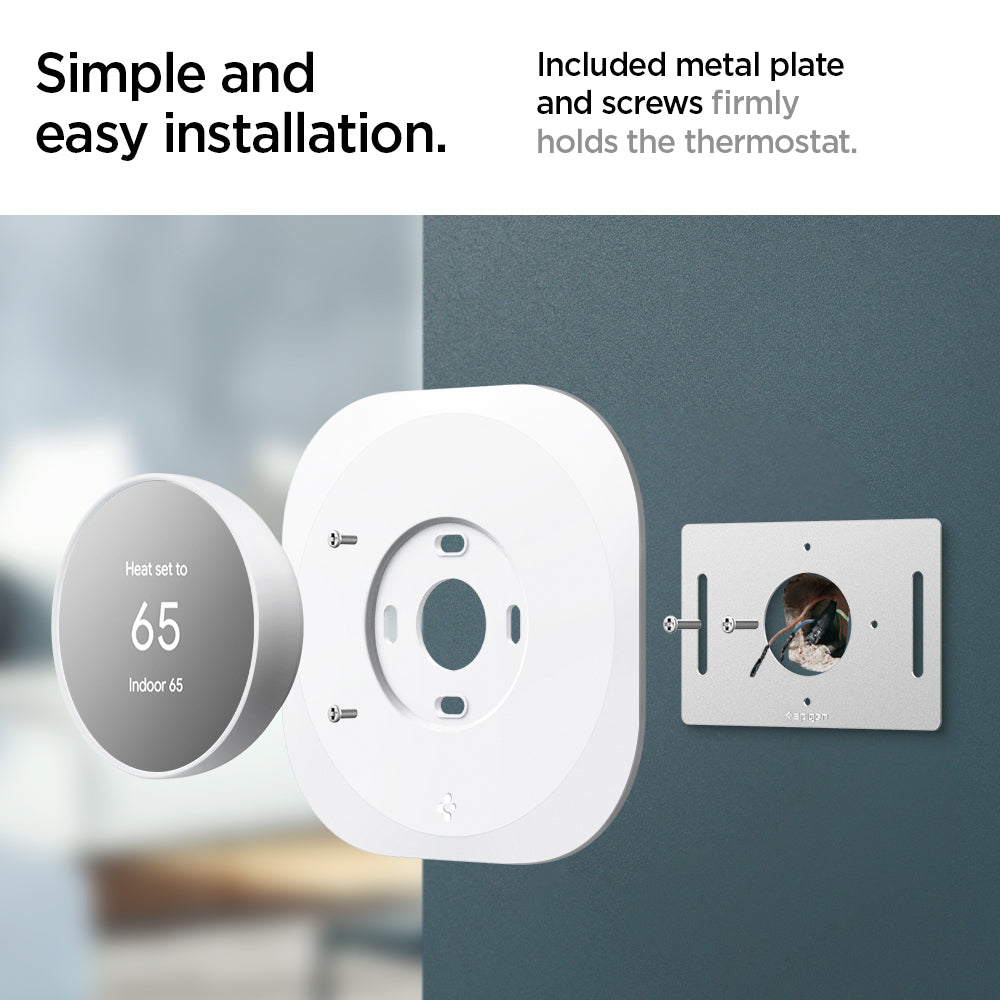 AHP02763 - Google Nest Thermostat Wall Plate in white showing the simple and easy installation. metal plates and screw included for firm installment just for you