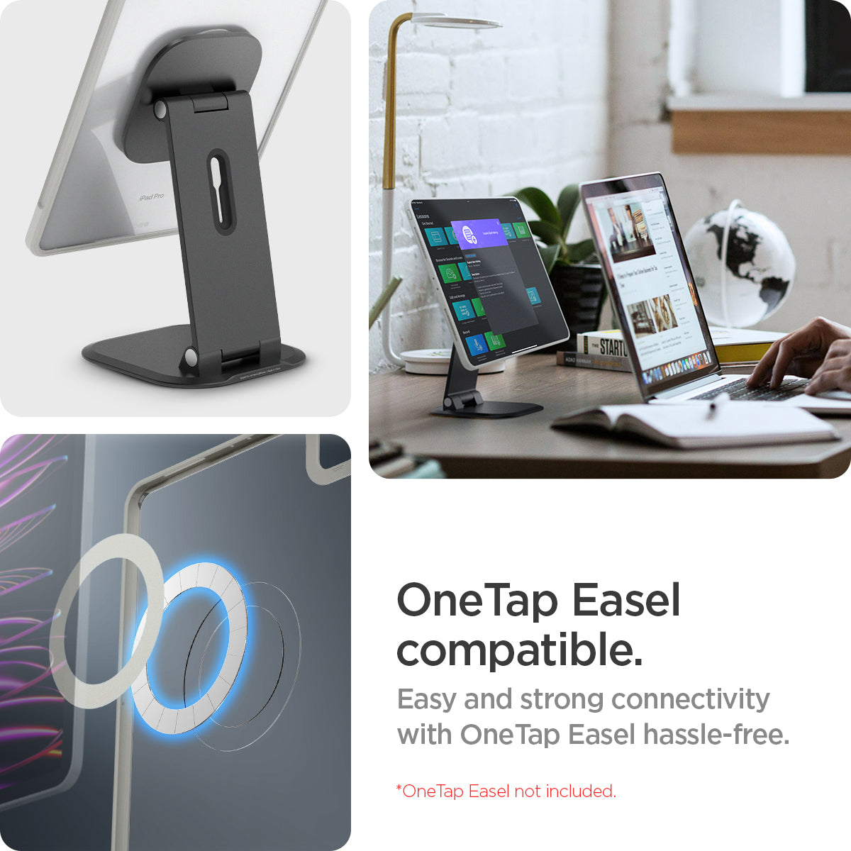 ACS06510 - iPad Pro 13-inch (2022) Case Air Skin Pro OneTap in Gray showing the onetap easel, compatible, easy and strong connectivity with OneTap Easel hassle-free