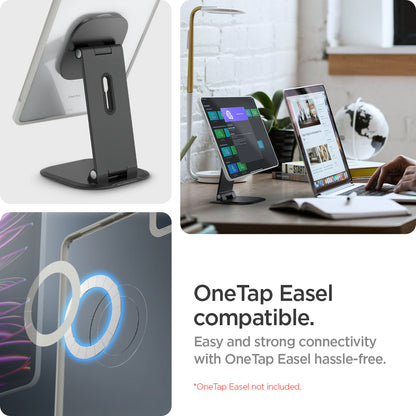 ACS06510 - iPad Pro 13-inch (2022) Case Air Skin Pro OneTap in Gray showing the onetap easel, compatible, easy and strong connectivity with OneTap Easel hassle-free
