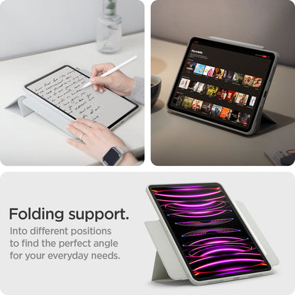 ACS06510 - iPad Pro 13-inch (2022) Case Air Skin Pro OneTap in Gray showing the snap on an off, detachable folio cover with built-in magnets allow to switch from different scenario
