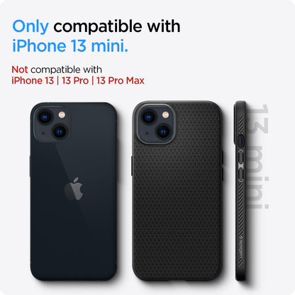 ACS03315 - iPhone 13 Mini Case Liquid Air in black showing the compatibility only with iPhone 13 mini. Not compatible with iPhone 13 | 13 Pro | 13 Pro Max