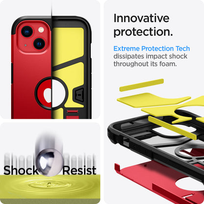 ACS03332 - iPhone 13 Mini Case Tough Armor in red showing the innovative protection. Extreme Protection Tech dissipates impact shock throughout its foam