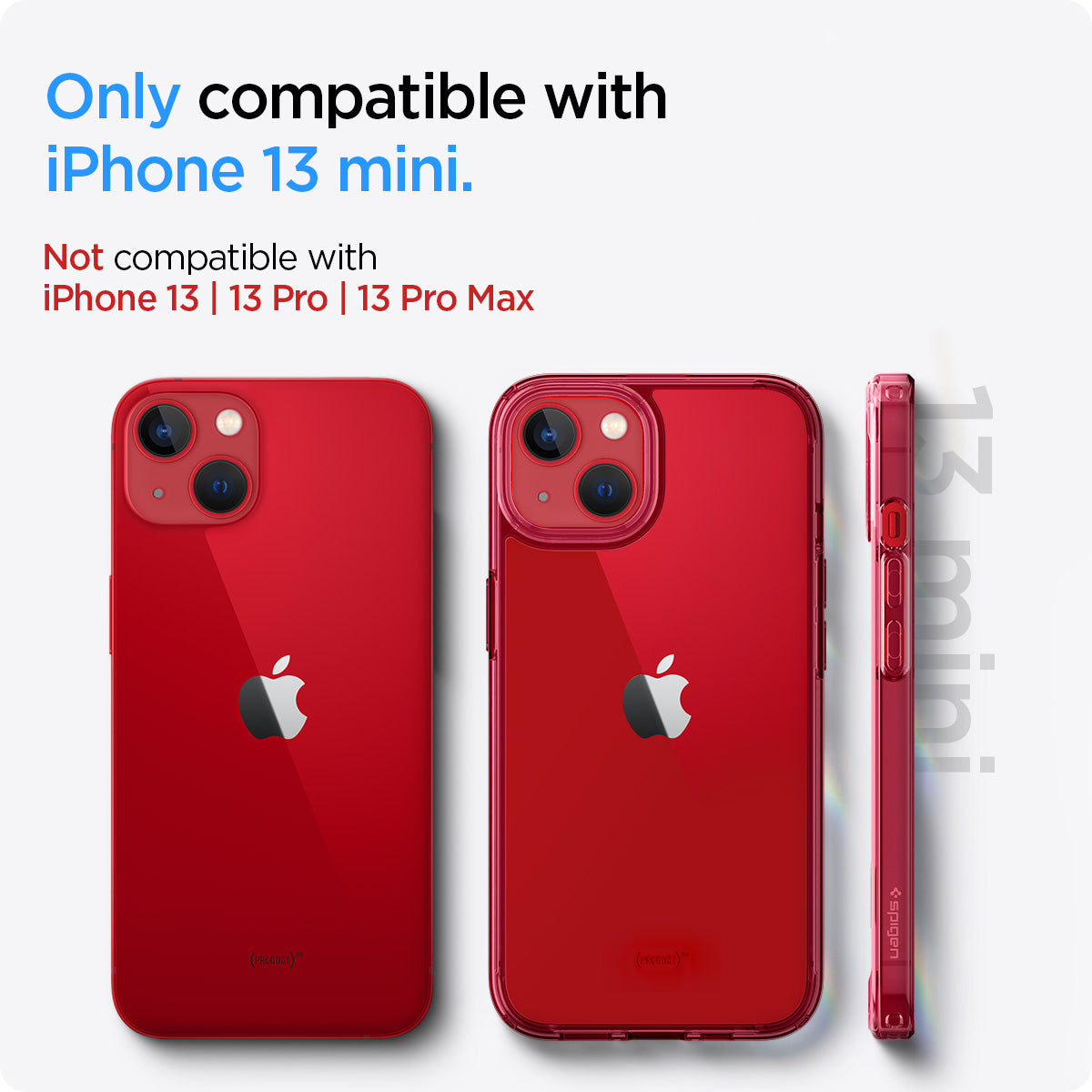 ACS03319 - iPhone 13 Mini Case Ultra Hybrid in red crystal showing the compatibility only with iPhone 13 mini. Not compatible with iPhone 13 | 13 Pro | 13 Pro Max