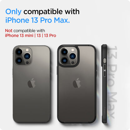 ACS03205 - iPhone 13 Pro Max Case Ultra Hybrid in matte black showing the compatibility only with iPhone 13 Pro Max. Not compatible with iPhone 13 mini | 13 | 13 Pro