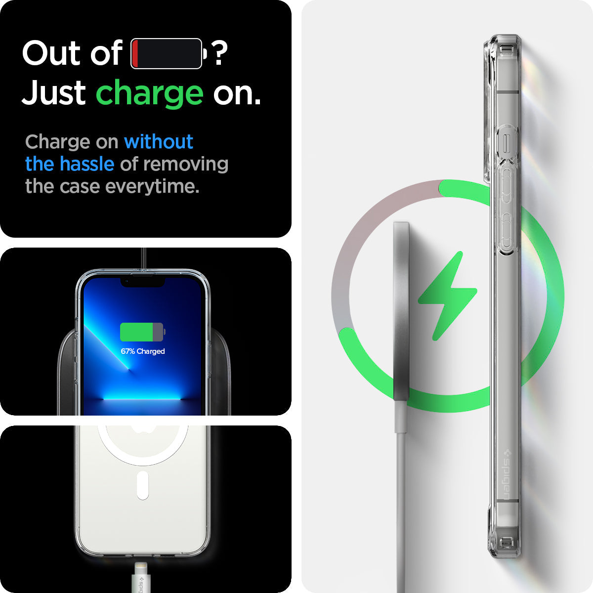 ACS03210 - iPhone 13 Pro Max Case Ultra Hybrid Mag Safe Compatible in white showing charging on without the hassle of removing the case every time