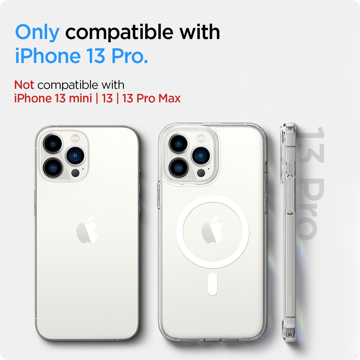 ACS03267 - iPhone 13 Pro Case Ultra Hybrid Mag Safe Compatible in white showing the compatibility only with iPhone 13 Pro. Not compatible with iPhone 13 mini | 13 | 13 Pro Max