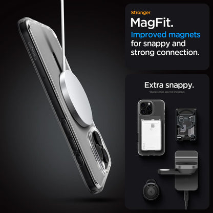 ACS08131 - iPhone 16 Pro Case Ultra Hybrid (MagFit) in Carbon Fiber stronger magfit. improved magnets for snappy and strong connection. Extra snappy. accessory not included.