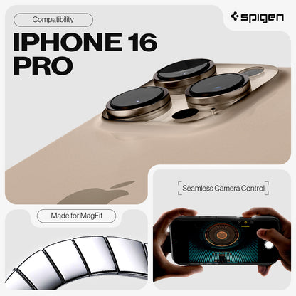 ACS09072 - iPhone 16 Pro Case Tough Armor T AI (MagFit) in Frost Black showing the compatibility. Only compatible with iPhone 16 Pro. Made for MagFit with Seamless Camera Control