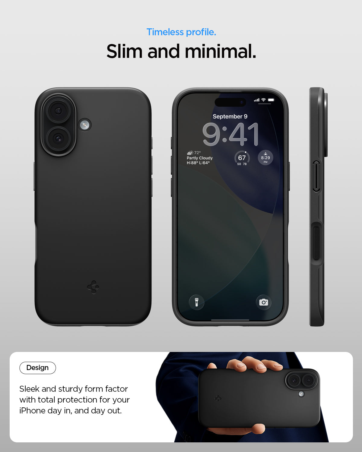 ACS09969 - iPhone 17 Thin Fit (MagFit) in Black check timeless profile. slim and minimal. Design. Sleek and sturdy form factor with total protection for your iPhone day in and day out.