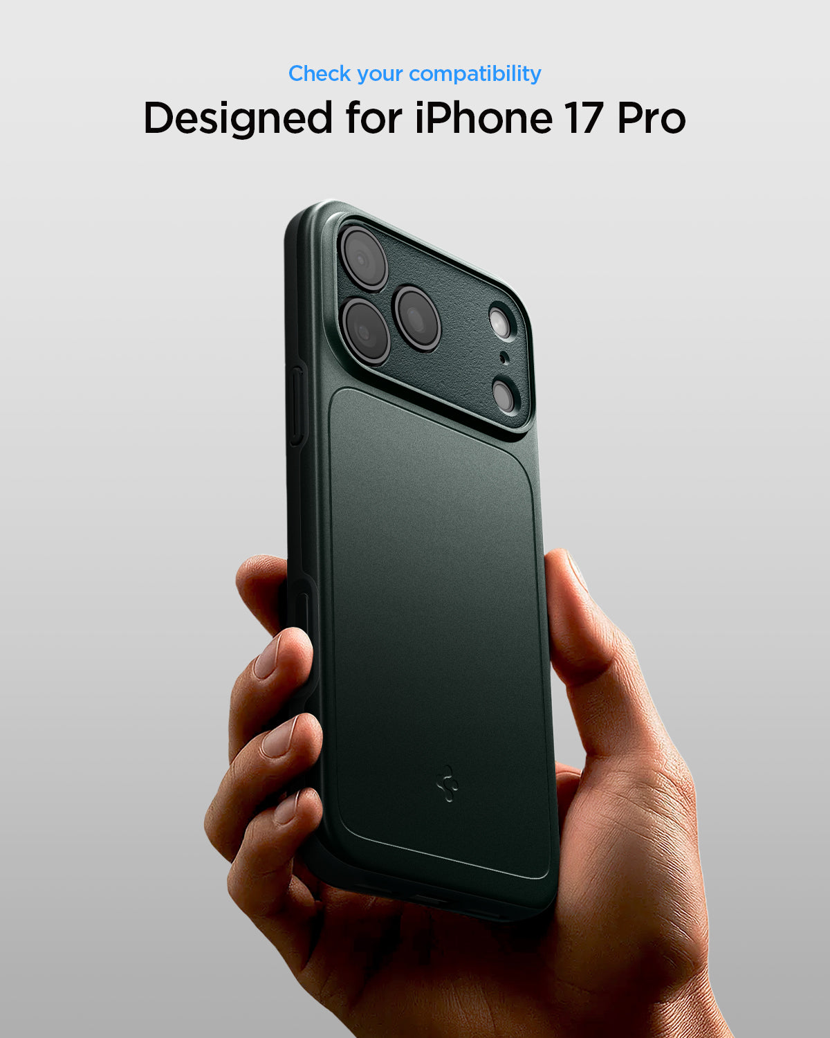 ACS09935 - iPhone 17 Pro Thin Fit (MagFit) in Abyss Green showing check your compatibility.
