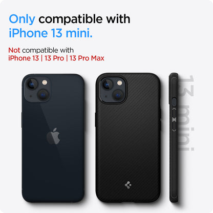 ACS03680 - iPhone 13 Mini Case Mag Armor in black showing the compatibility only with iPhone 13 mini. Not compatible with iPhone 13 | 13 Pro | 13 Pro Max