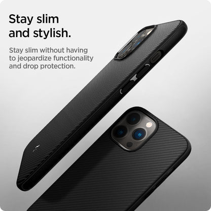 ACS03226 - iPhone 13 Pro Max Case Mag Armor in black showing staying slim without having to jeopardize functionality and drop protection