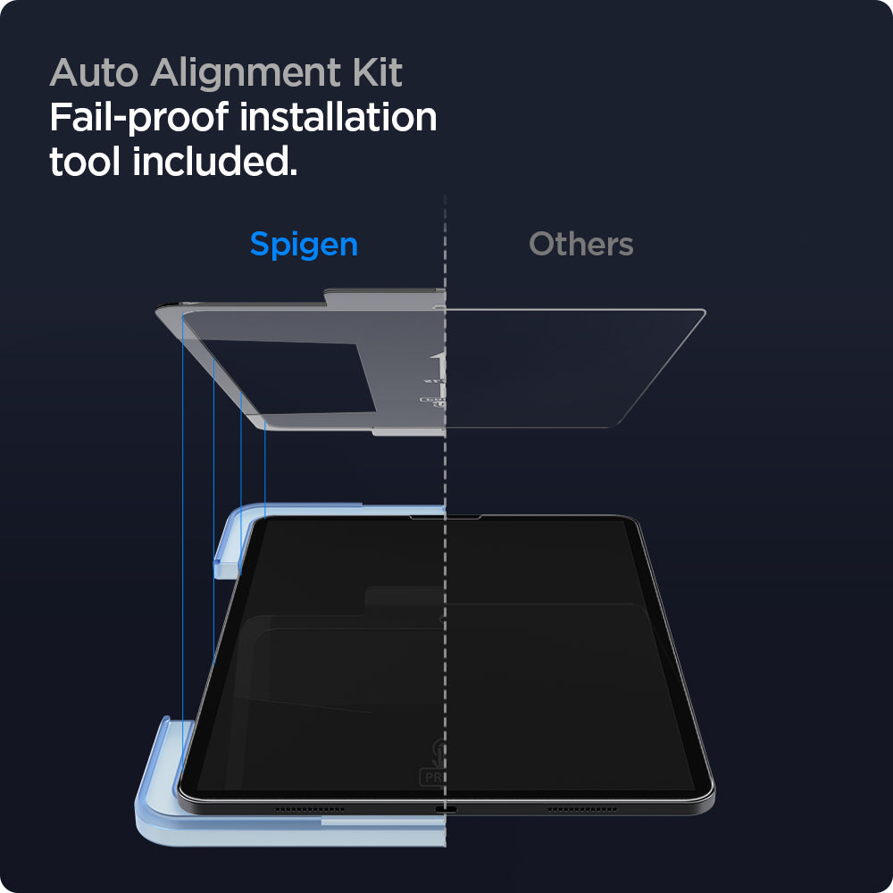 AGL02809 - iPad Pro 12.9" Screen Protector EZ FIT GLAS.tR showing the auto alignment kit. Fail-proof installation tool included