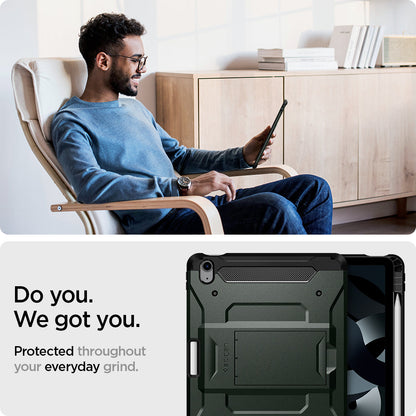 ACS02053 - iPad Air 10.9" (2022 / 2020) Case Tough Armor Pro in military green showing the protection throughout your everyday grind