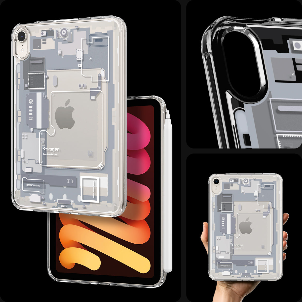ACS09163 - iPad Mini 7 Case Ultra Hybrid Zero One White showing case in multiple angles
