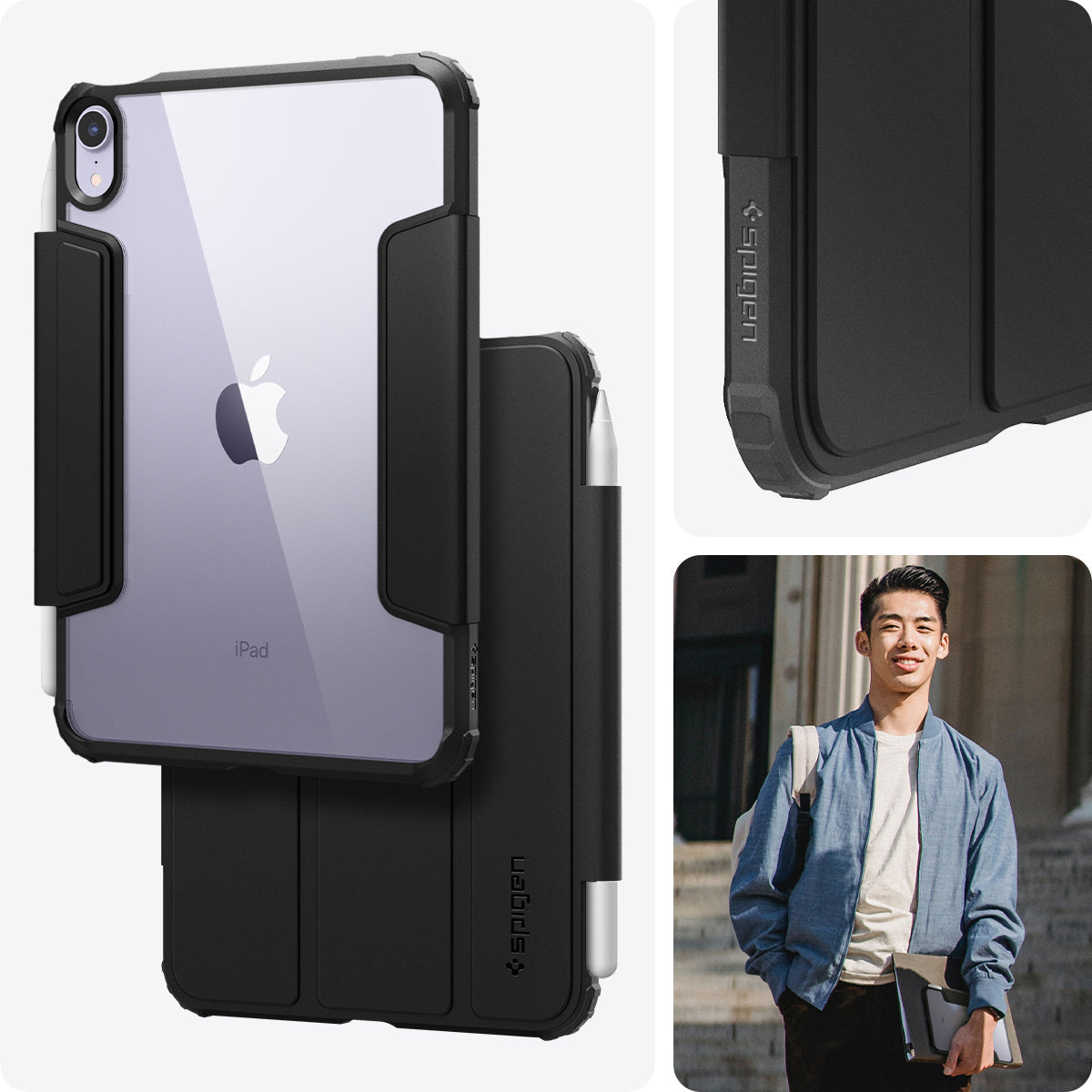 ACS03765 - iPad Mini 6 Case Ultra Hybrid Pro in black showing the back, partial front and partial side