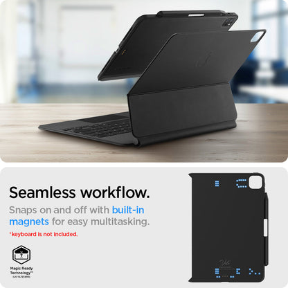 ACS05467 - iPad Pro 11" Case Thin Fit Pro in black showing the seamless workflow. Snaps on and off with built-in magnets for easy multi-tasking