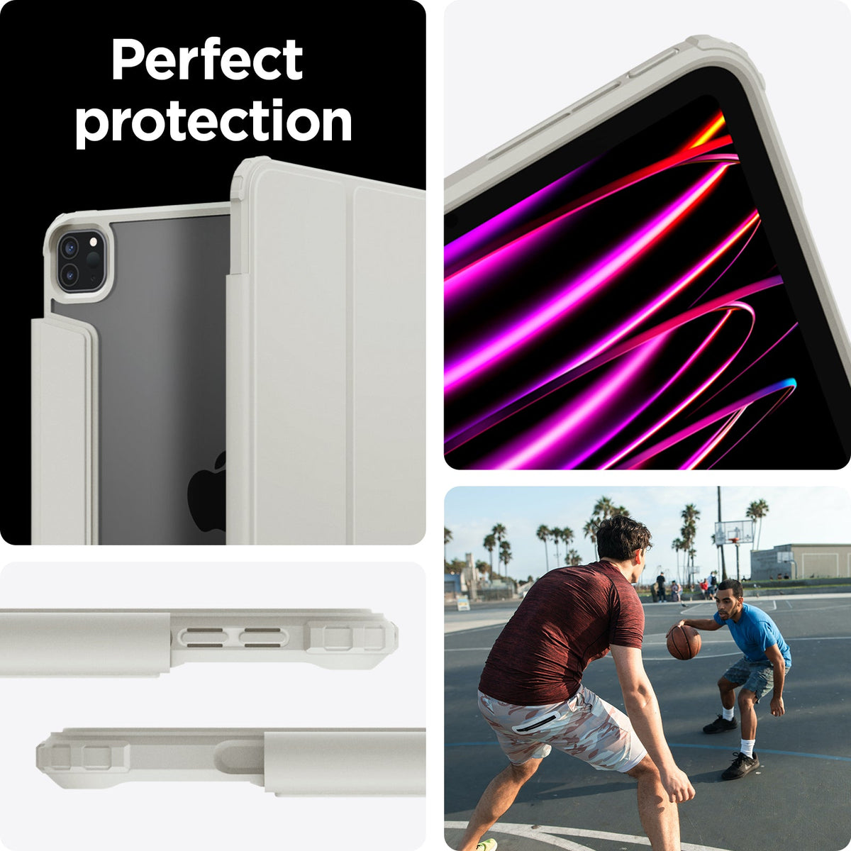 ACS06076 - iPad Pro 12.9" Case Air Skin Pro in gray showing the perfect protection. Showing different angles