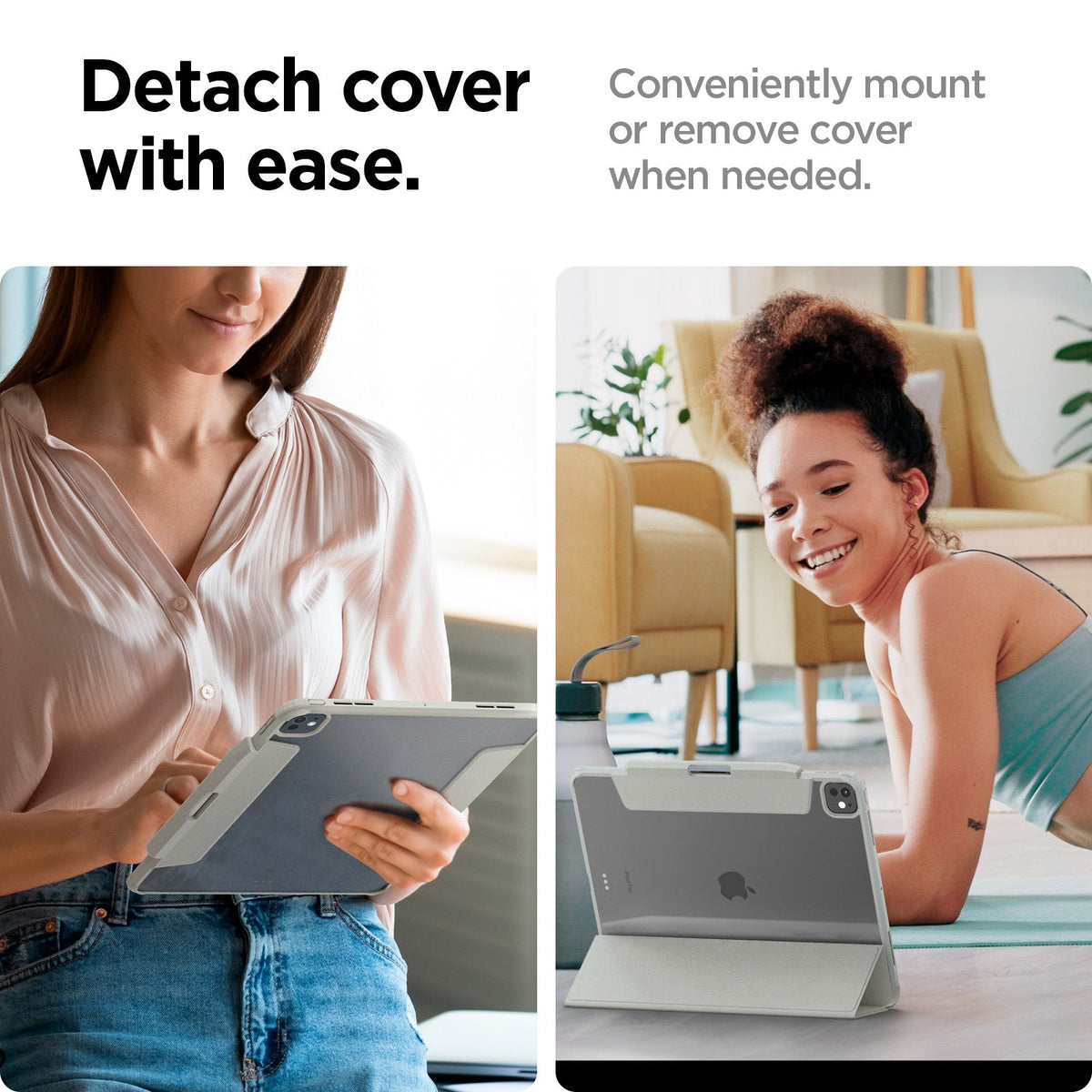 ACS07014 - iPad Pro 12.9-inch Case Air Skin Pro in Gray showing detaching cover with ease. Conveniently mount or remove cover when needed