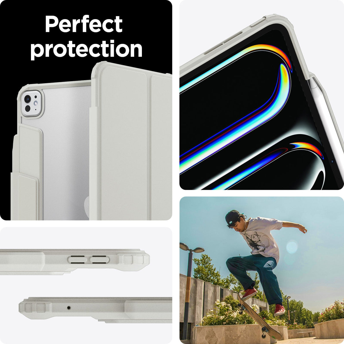 ACS07014 - iPad Pro 12.9-inch Case Air Skin Pro in Gray showing the perfect protection. Showing different angles