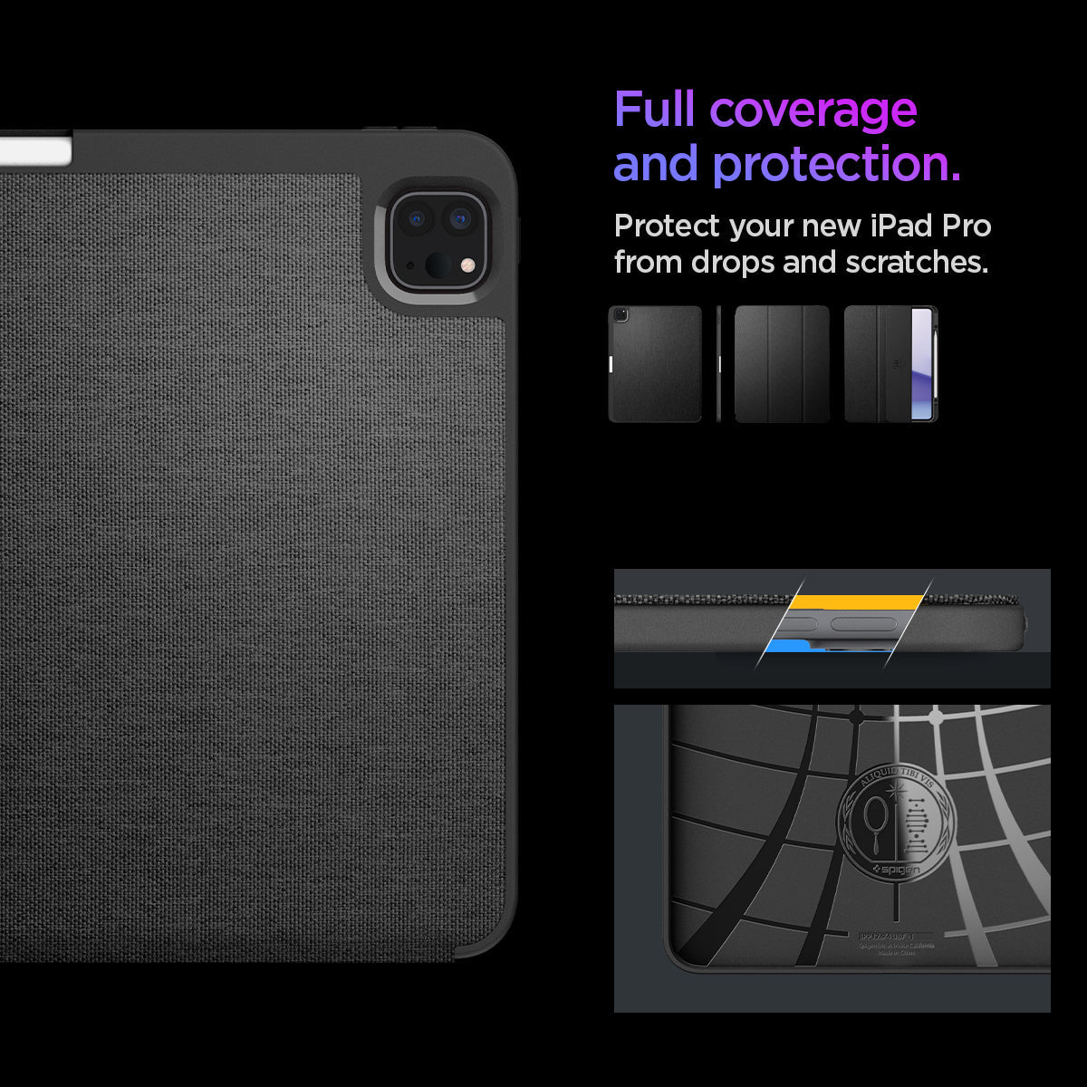 ACS07010 - iPad Pro 12.9-inch Case Urban Fit in Black showing the full coverage and protection. Protect your new iPad Pro from drops and scratches
