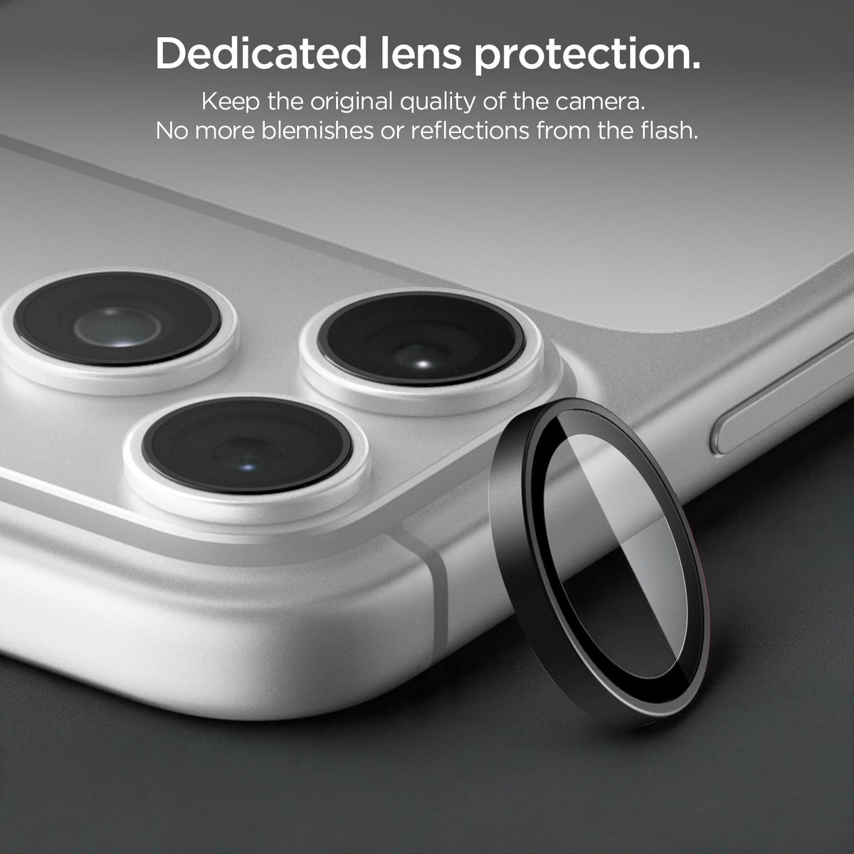 AGL12043 - iPhone 18 Pro Max / iPhone 18 Pro Optik Pro EZ Fit Lens Protector in black showing individual lens protectors designed to cover each camera lens while maintaining clear image quality.