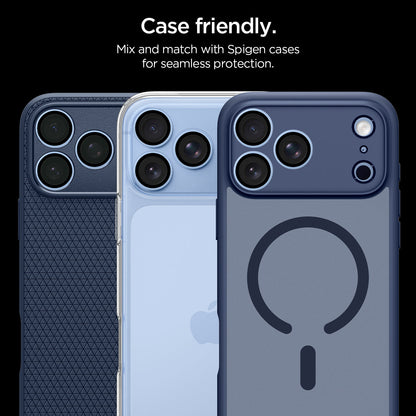 AGL12045 - iPhone 18 Pro Max / iPhone 18 Pro Optik Pro EZ Fit Lens Protector in Glacier showing lens protectors paired with multiple case styles for a compatible and seamless fit.