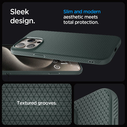 ACS06706 - iPhone 15 Pro Case Liquid Air in abyss green sleek design. Slim and modern aesthetic meets total protection with textured grooves