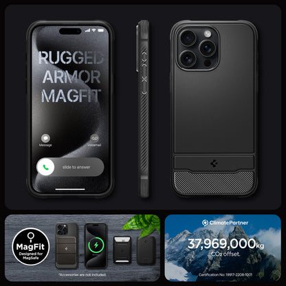 ACS06703 - iPhone 15 Pro Case Rugged Armor (MagFit) in matte black rugged armor magfit. magfit designed for magsafe.