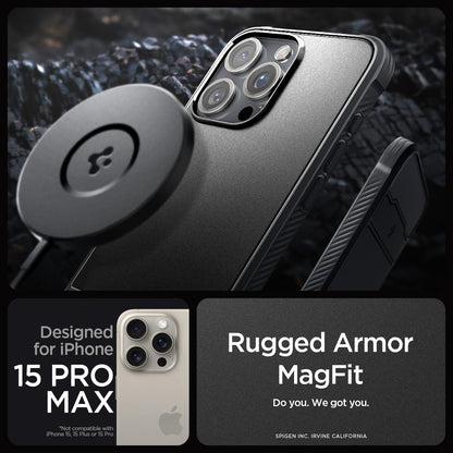 ACS06561 - iPhone 15 Pro Max Case Rugged Armor (MagFit) in matte black designed for iPhone 15 pro max. Rugged armor magfit. do you. we got you.