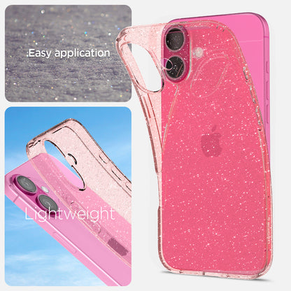 ACS08193 - iPhone 16 Case Liquid Crystal Glitter in Rose Quartz easy application. light weight.