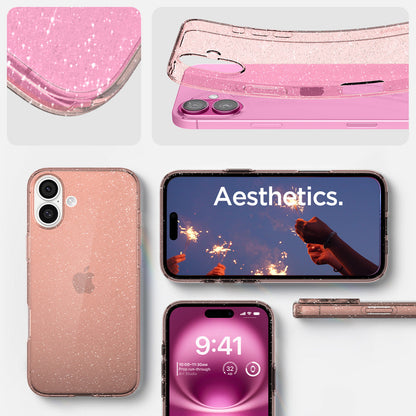 ACS08193 - iPhone 16 Case Liquid Crystal Glitter in Rose Quartz showing aesthetics and details.