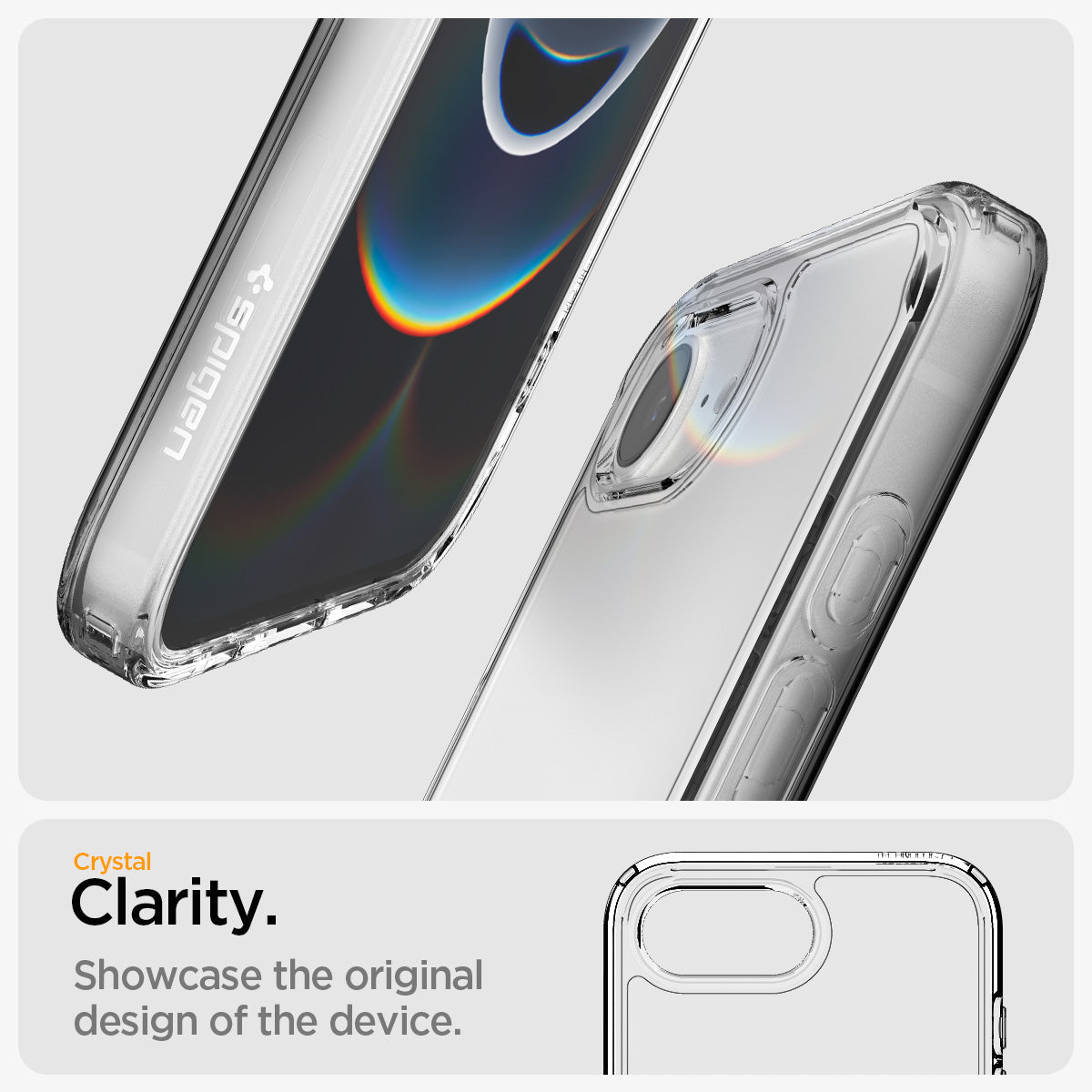 ACS09160 - iPhone 17e Case Ultra Hybrid in Crystal Clear showing the crystal clarity. Showcase the original design of the device