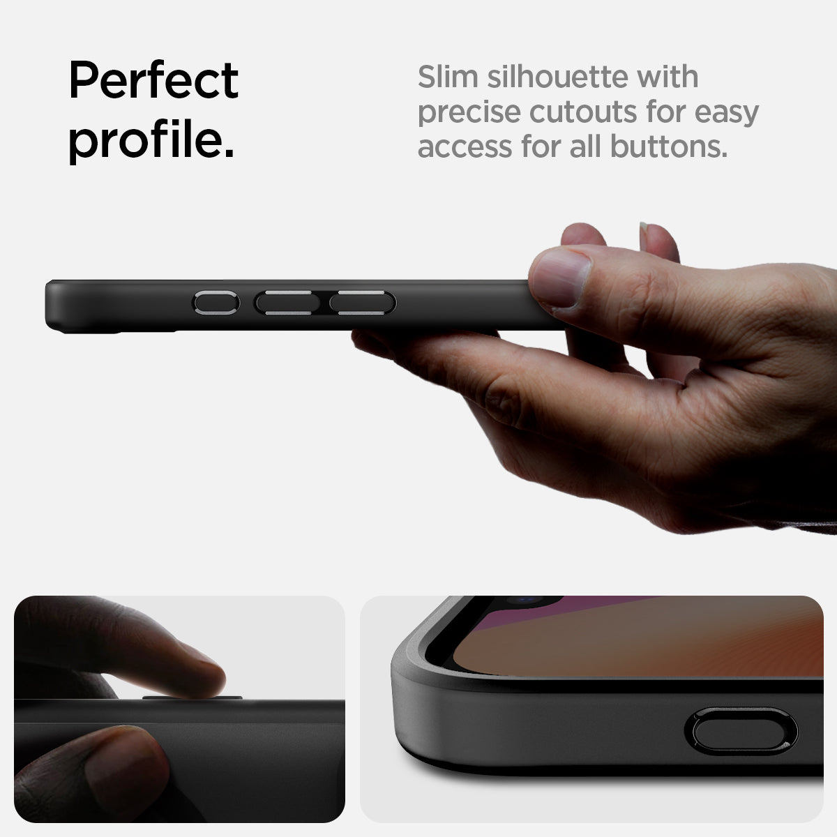 ACS09144 - iPhone 17e Case Ultra Hybrid (MagFit) in Frost Black showing the perfect profile. Slim silhouette with precise cutouts for easy access for all buttons