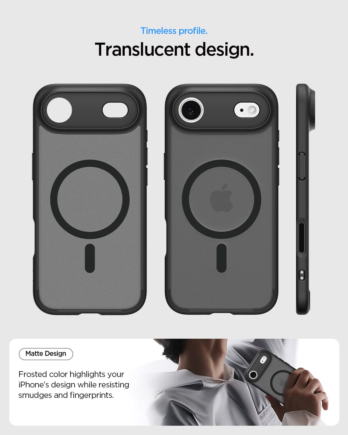ACS10054 - iPhone 17 Air Ultra Hybrid (MagFit) in Frost Black showing long lasting clarity. keep it clear with duraclear.