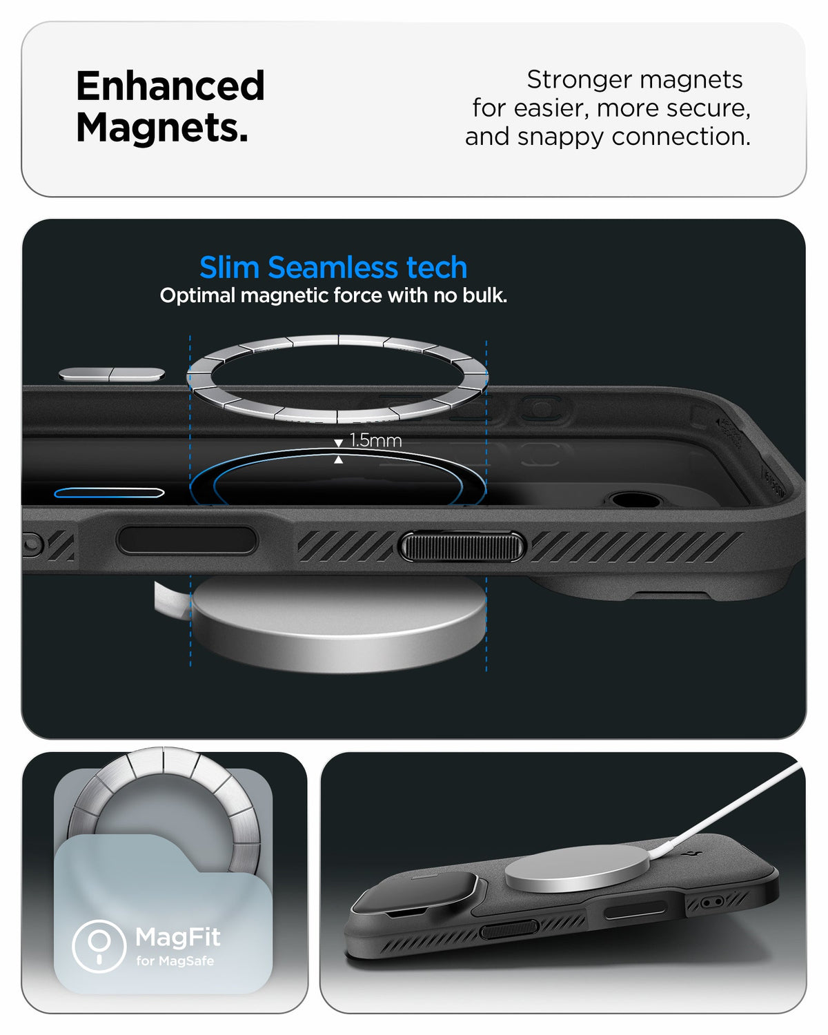 ACS09987 - iPhone 17 Series Case Optik Armor (MagFit) in black showing the enhanced magnets Stronger magnets for easier, more secure and snappy connection