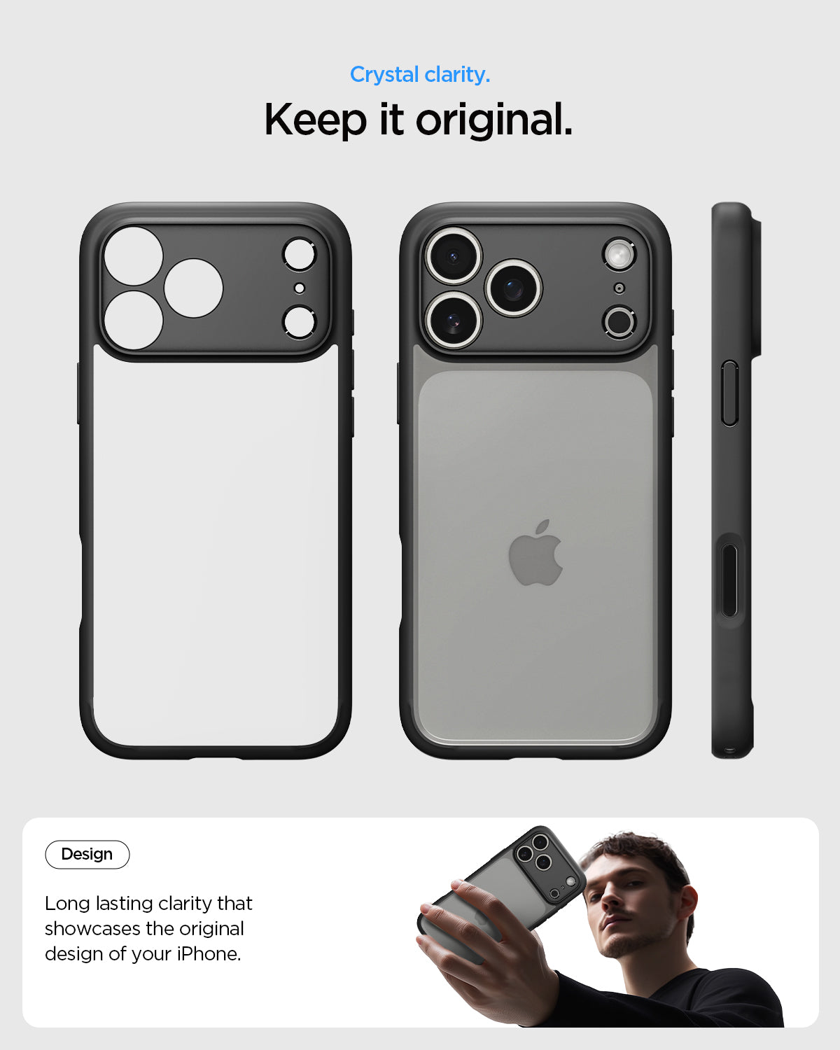 ACS10034 - iPhone 17 Pro Max Ultra Hybrid in Matte Black showing crystal clarity. Keep it original. Long lasting clarity that showcases the original design of your iPhone