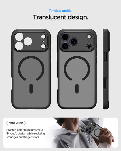 ACS10069 - iPhone 17 Pro Ultra Hybrid (MagFit) in Frost Black showing long lasting clarity. keep it clear with duraclear.