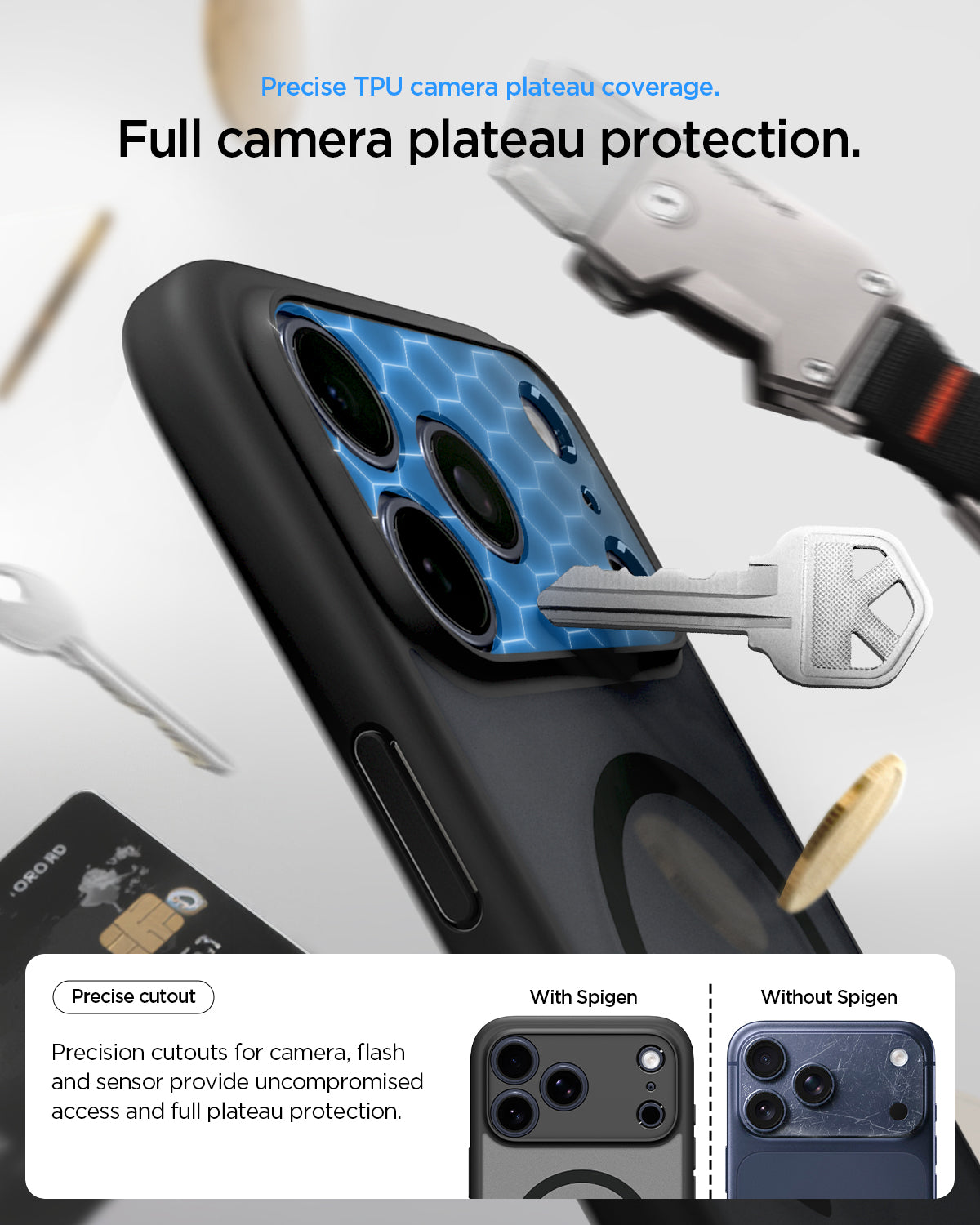 ACS10069 - iPhone 17 Pro Ultra Hybrid (MagFit) in Frost Black showing precise TPU camera plateau coverage. full camera plateau protection.