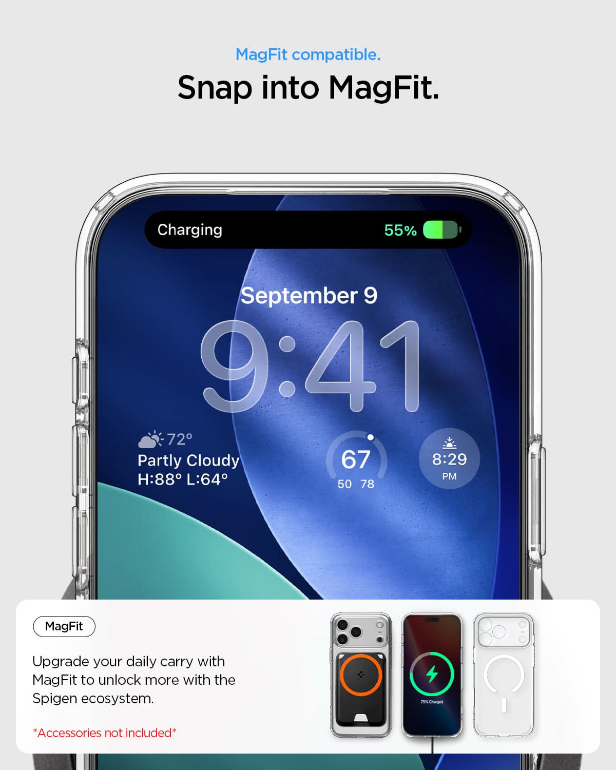 ACS10039 - iPhone 17 Pro Max Ultra Hybrid (MagFit) in Frost White showing magfit compatible. snap into magfit. upgrade your daily carry with magfit to unlock more with the spigen ecosystem.