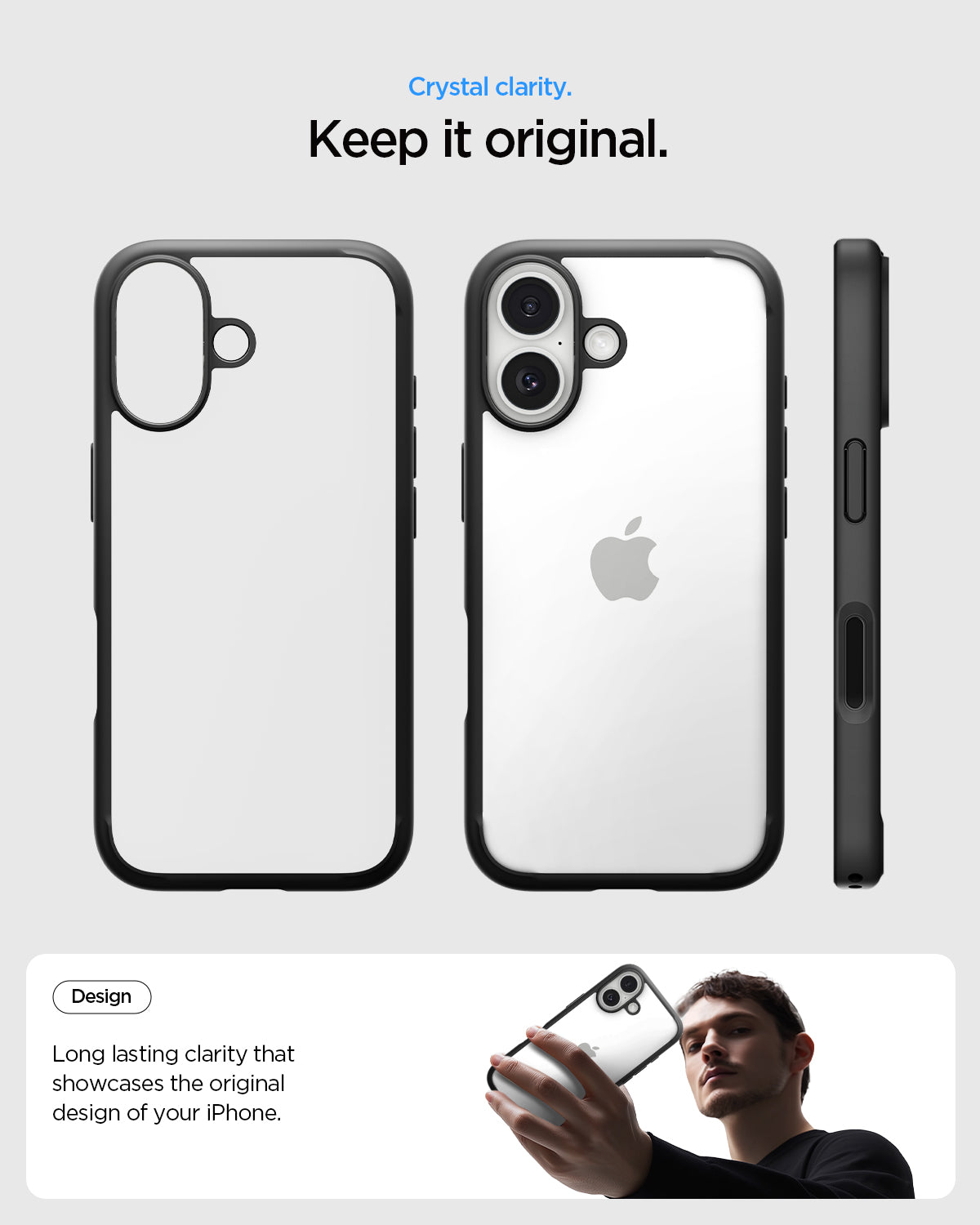 ACS10081 - iPhone 17 Ultra Hybrid in Matte Black showing crystal clarity. Keep it original. Long lasting clarity that showcases the original design of your iPhone