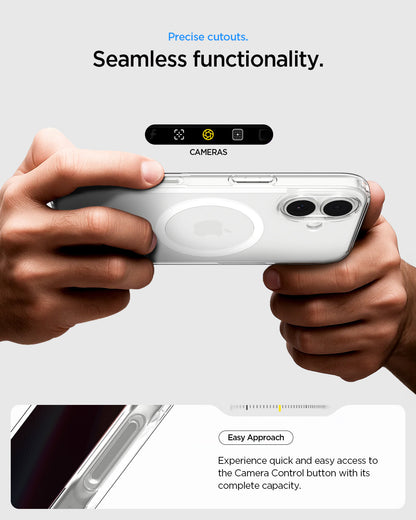 ACS10082 - iPhone 17 Ultra Hybrid (MagFit) in Clear White showing precise cutouts. seamless functionality. easy approach. experience quick and easy access to the camera control button with its complete capacity.
