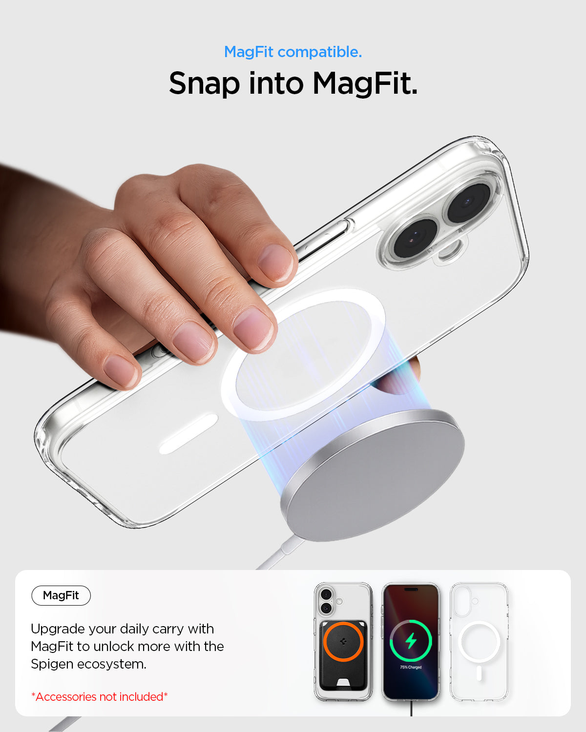 ACS10082 - iPhone 17 Ultra Hybrid (MagFit) in Clear White showing magfit compatible. snap into magfit.