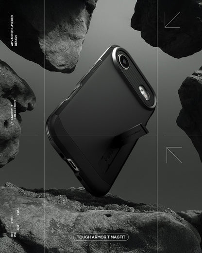ACS09928 - iPhone 17 Air Case Tough Armor T AI (MagFit) in black showing the back with kick stand