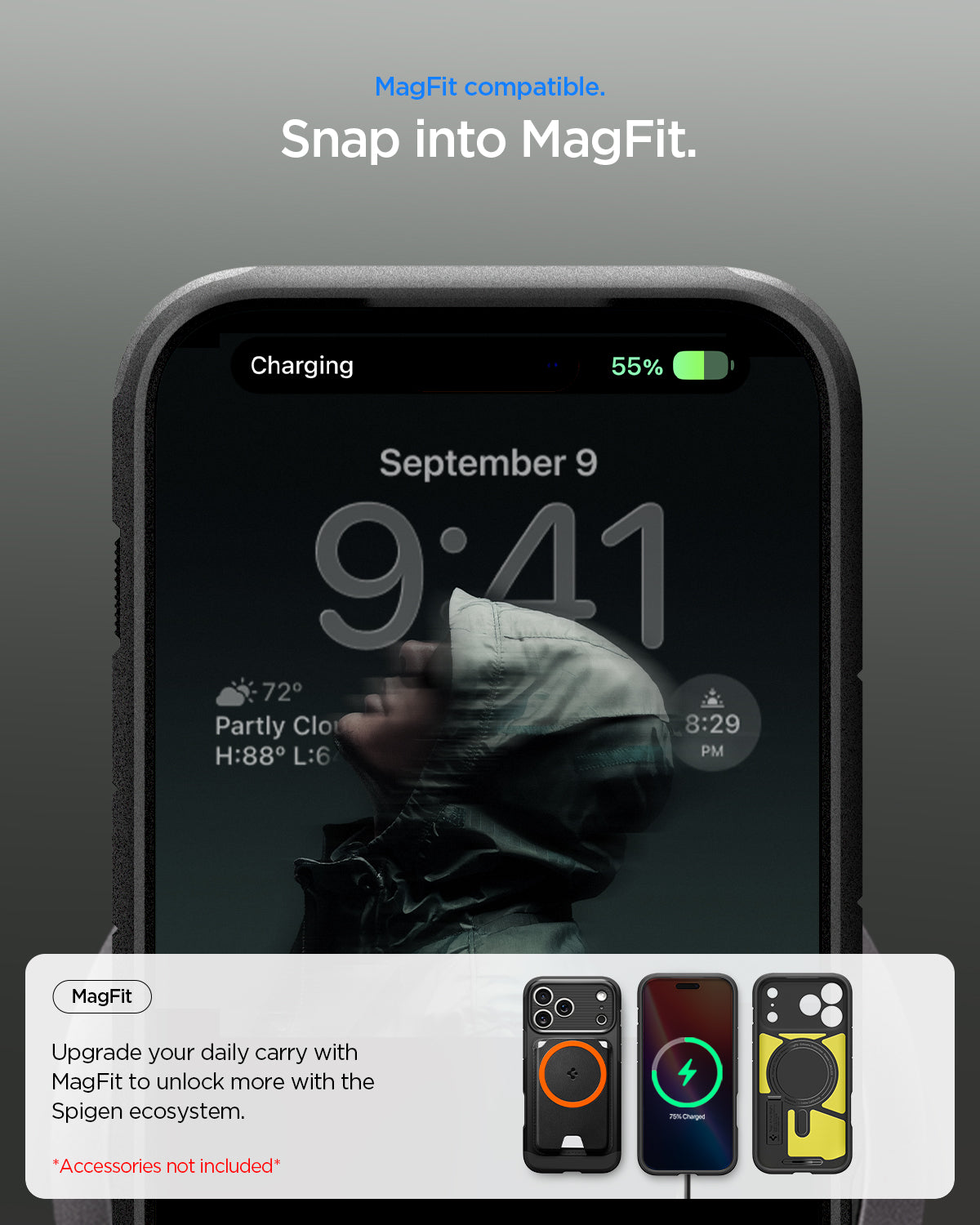 ACS09897 - iPhone 17 Pro Max Case Tough Armor T AI (MagFit) in black showing magfit compatible. snap into magfit.