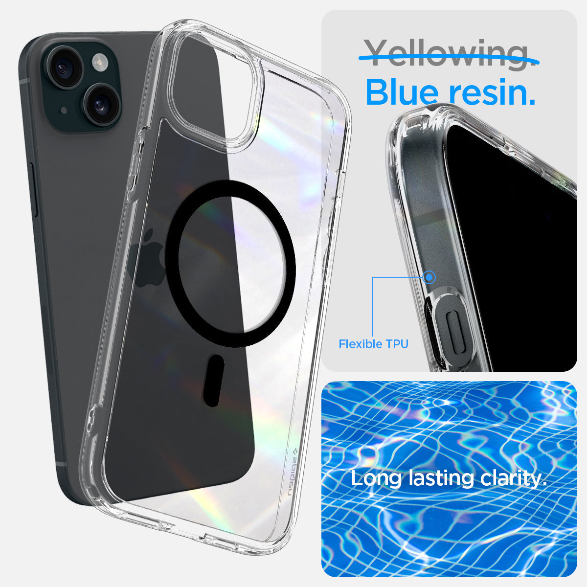 ACS06661 - iPhone 15 Plus Case Ultra Hybrid (MagFit) in black blue resin. long lasting clarity.